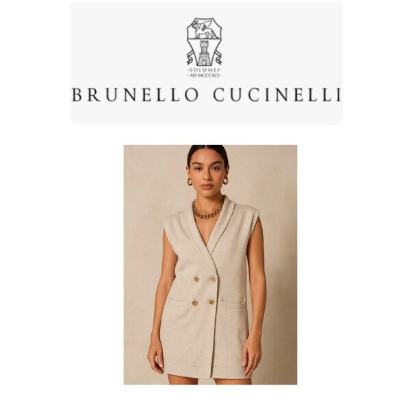 Brunello Cucinelli Sweaters - Brunello Cucinelli Cashmere Sleeveless Shawl Cardigan Speckled Knit Vest Double
